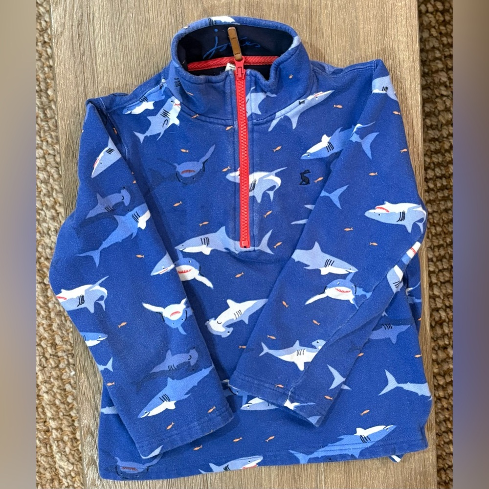 JOULES • Kids' Quarter-Zip Shark Sweatshirt • Size 7/8